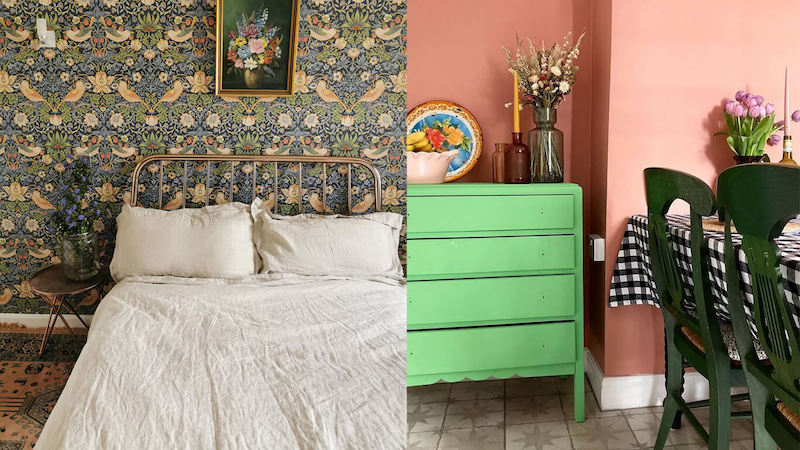 Cottage core bedroom and living room inspiration in Lick paint Red 03