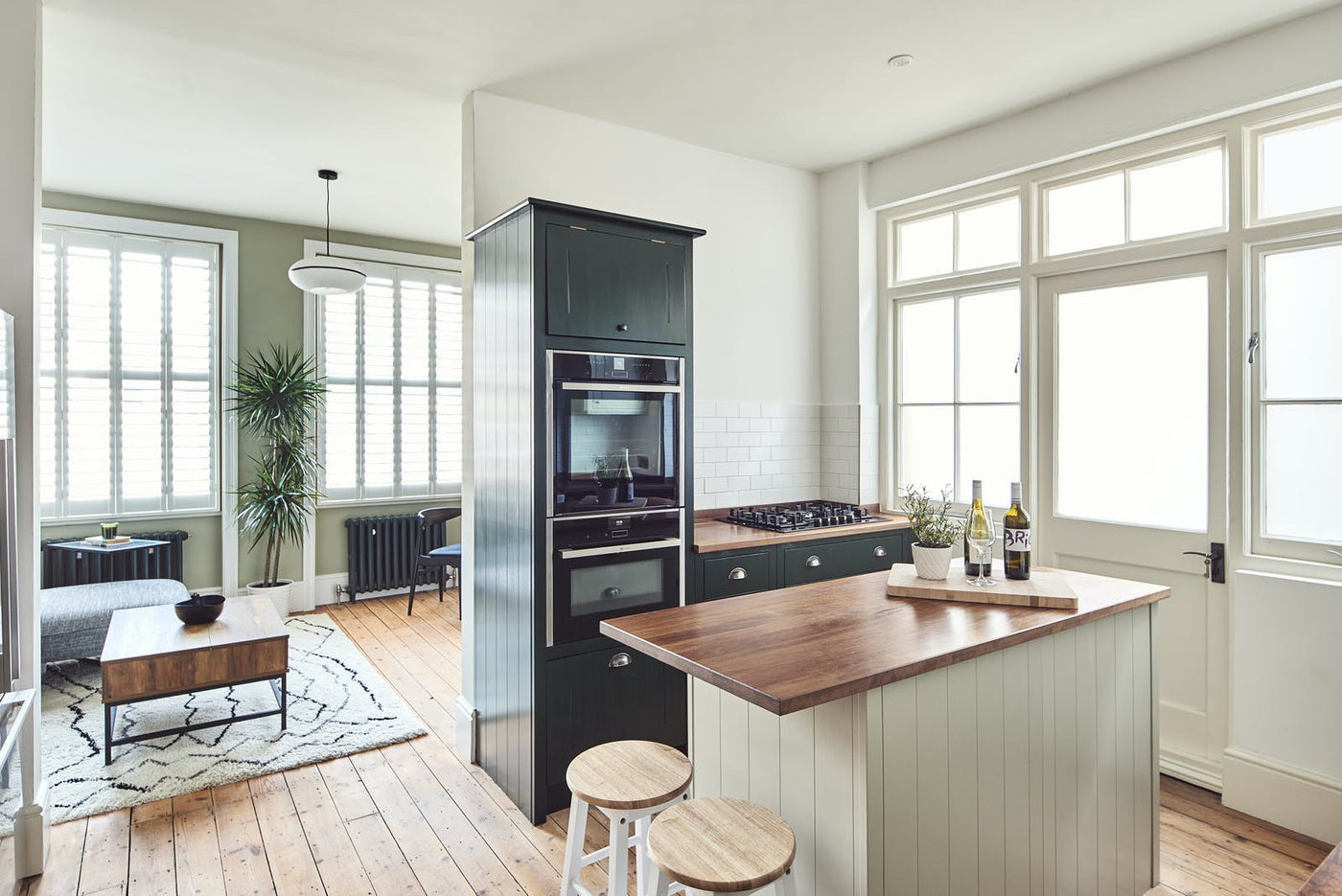 Kitchen transformed using Lick Greige 02 and Green 06 